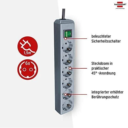 Brennenstuhl Eco-Line elektros juosta 6 lizdai 1,5 m sidabrinė (1159540015)
