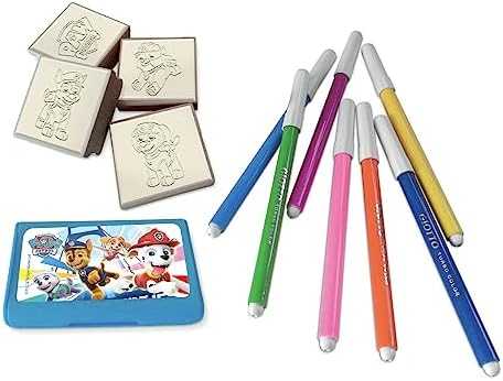 Multiprint Box 4 Timbres Enfants Paw Patrol - Tampons Personnalisés En Bois Et Caoutchouc, Encre Lavable, Made In Italy