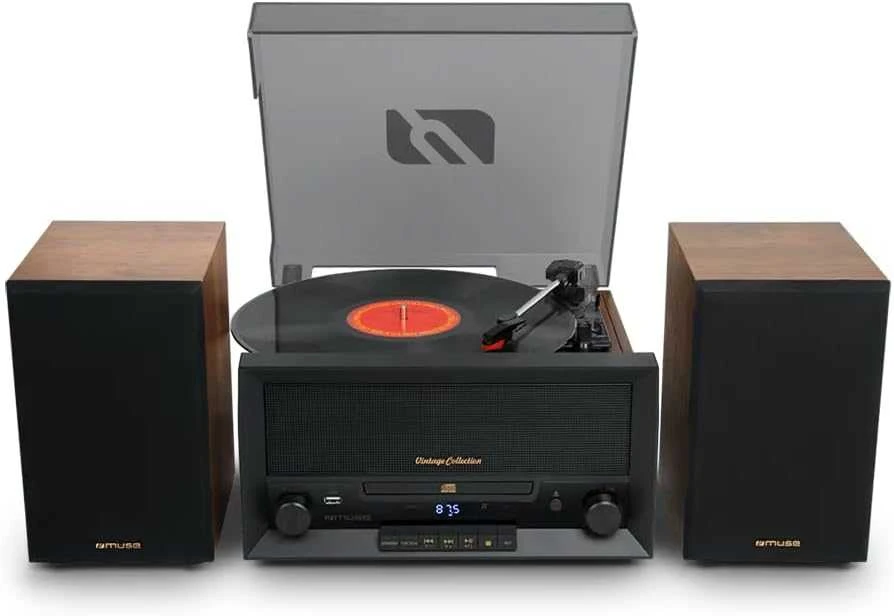 Muse Mūza | Patefono mikrosistema | MT-120MB | Stalčiaus tipo CD durelės | USB prievadas | AUX įėjimas