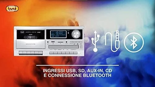 Trevi Stereo Turntable System with DAB / DAB + Digital Receiver, Three-speed turntable 33 / 45 / 78 rpm, File reader on USB / SD Card, Cassette grotuvas/recorder with hitchhiking, Wireless function, Aux-in input, Headphone jack, Juodas colour