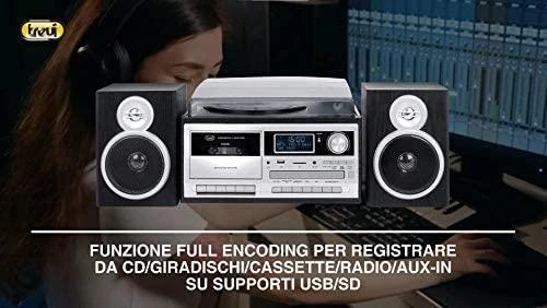 Trevi Stereo Turntable System with DAB / DAB + Digital Receiver, Three-speed turntable 33 / 45 / 78 rpm, File reader on USB / SD Card, Cassette grotuvas/recorder with hitchhiking, Wireless function, Aux-in input, Headphone jack, Juodas colour