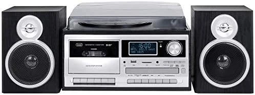 Trevi Stereo Turntable System with DAB / DAB + Digital Receiver, Three-speed turntable 33 / 45 / 78 rpm, File reader on USB / SD Card, Cassette grotuvas/recorder with hitchhiking, Wireless function, Aux-in input, Headphone jack, Juodas colour