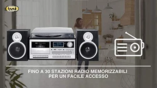 Trevi Stereo Turntable System with DAB / DAB + Digital Receiver, Three-speed turntable 33 / 45 / 78 rpm, File reader on USB / SD Card, Cassette grotuvas/recorder with hitchhiking, Wireless function, Aux-in input, Headphone jack, Juodas colour