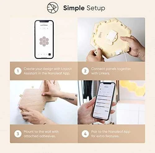 Sieninis šviestuvas Nanoleaf | Elementų medžio išvaizdos šešiakampių pradinis rinkinys (7 panelės) | Šaltos Baltos + Šiltos Baltos