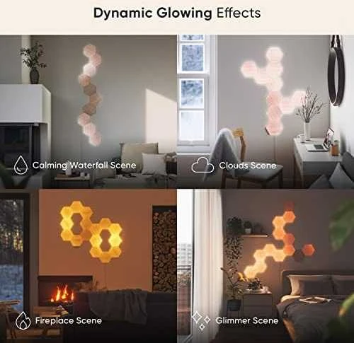 Sieninis šviestuvas Nanoleaf | Elementų medžio išvaizdos šešiakampių pradinis rinkinys (7 panelės) | Šaltos Baltos + Šiltos Baltos