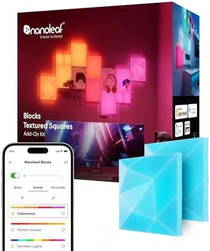 „Nanoleaf Blocks“ tekstūruotų didelių kvadratų papildomas rinkinys (2 panelės) | 16 mln. spalvų