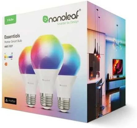Nanoleaf Essentials Smart A60 lemputė E27 Matter 9W 806Lm RGBCW 2700-6500K, 3vnt pakuotė | E27 | 8,5 W | RGBCW | Bluetooth, siūlai
