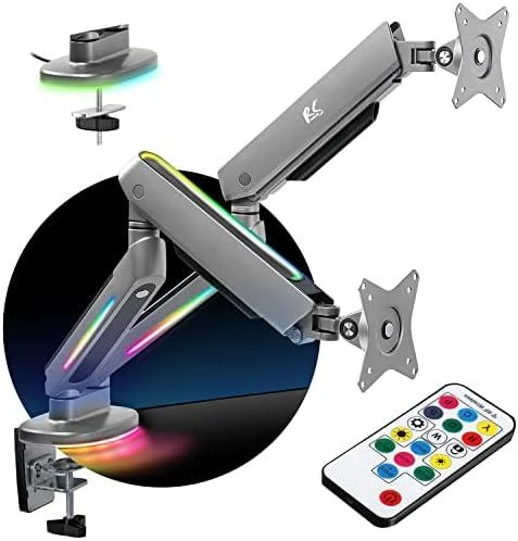Laikiklis „NanoRS“ dviejų monitorių žaidimų laikiklis, RGB LED apšvietimas, 17–32 colių, maks. 9kg, VESA 75x75 / 100x100, RS166