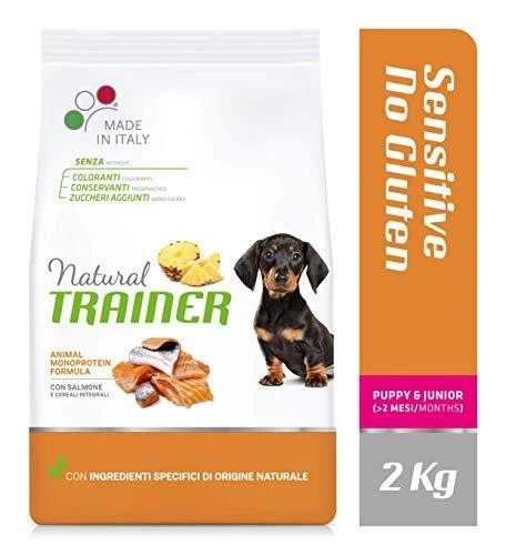 Natural Trainer DOG SENSITIVE be gliuteno PUPPY&amp;JUNIOR MINI su lašiša 2kg (6)