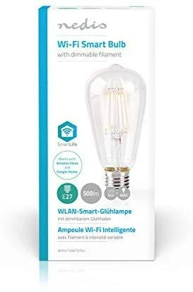 Nedis WLAN Smart LED kaitrinė lemputė (WIFILF10WTST64) - E27, ST64, 5 W, 500 lm, Skaidri