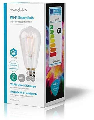 Nedis WLAN Smart LED kaitrinė lemputė (WIFILF10WTST64) - E27, ST64, 5 W, 500 lm, Skaidri
