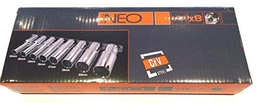 Neo Tools Nasadki, 1/2 colio ilgio griovelių galvučių rinkinys, 8 vnt.
