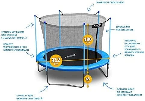 10 pėdų / 312 cm sodo batutas su vidiniu tinklu ir kopėčiomis „Neo-Sport“