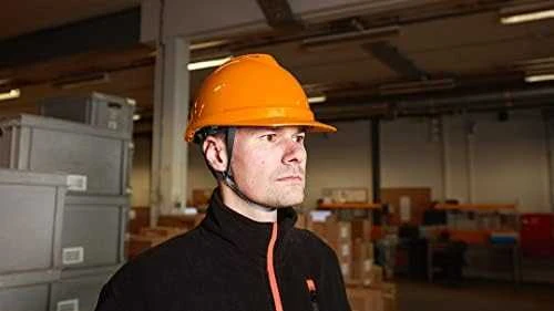 Hełm Pramoninis šalmas su smakro dirželiu, oranžinis