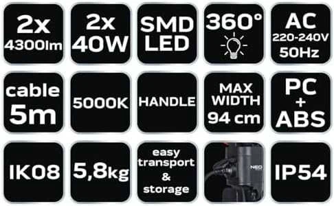 Neo Lampa Dviguba lempa 360 laipsnių 2 x 4300 lm