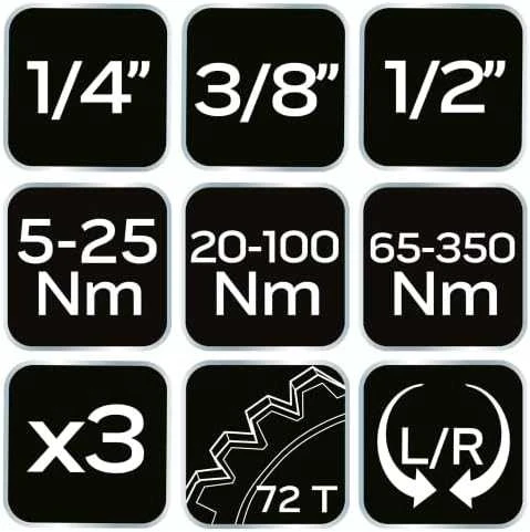Neo Tools Rinkinys Sukimo momento raktų rinkinys 1/4", 3/8", 1/2" 3 vnt.