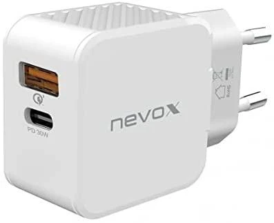 Įkroviklis Nevox nevox 30W USB-C + USB QC 3.0 Power Adapteris baltas