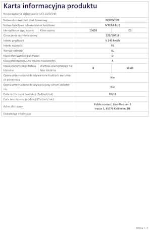 Nexen Padangos N-fera RU1 95 V (D A B 69dB)