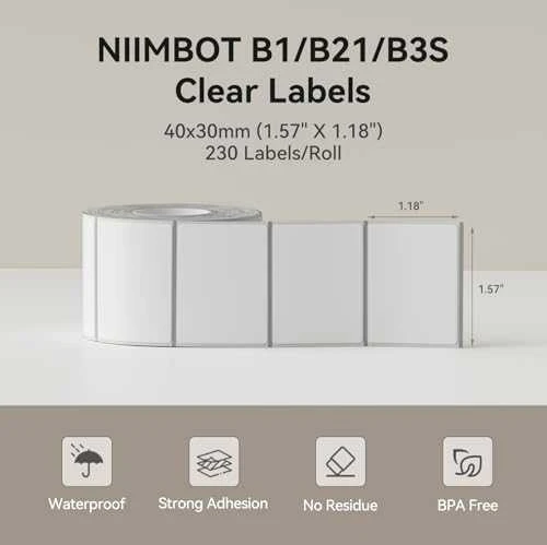 Niimbot etiketės ER 40x30mm 230vnt Permatomos B21, B21S, B3S, B1