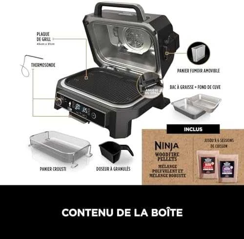 Ninja Woodfire Pro XL Elektrinis lauko grilis ir rūkyklė su išmaniąja kepimo sistema OG850EU