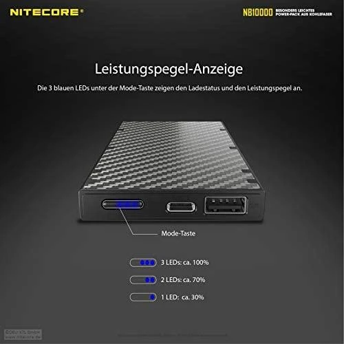 Nitecore 10000mAh itin lengva 20W išorinė baterija NB10000 Gen2