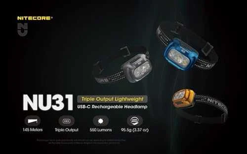 Žibintas - Nitecore NU31 550 Liumenų, 158m Nuotolis, Įkraunamas, Pilkas