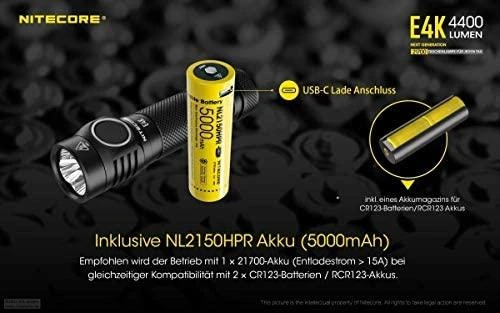 Nešiojamas žibintas - Nitecore E4K 4400 liumenų 200m spindulys USB-C įkraunamas