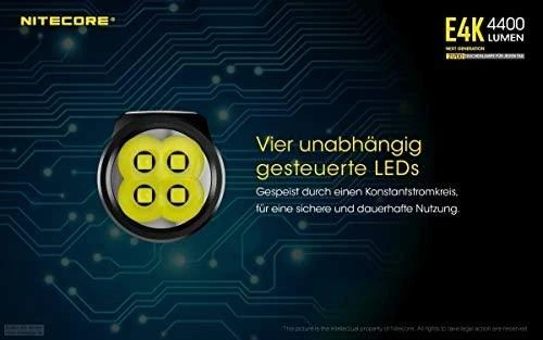 Nešiojamas žibintas - Nitecore E4K 4400 liumenų 200m spindulys USB-C įkraunamas