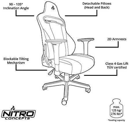 Žaidimų kėdė Nitro Concepts E250 Gaming Chair, Juoda-balta