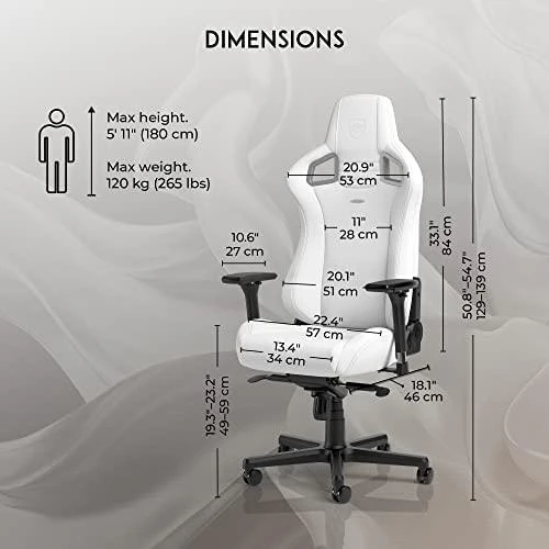 Žaidimų kėdė Noblechairs EPIC High-tech faux leather Gaming Chair, Baltas Edition