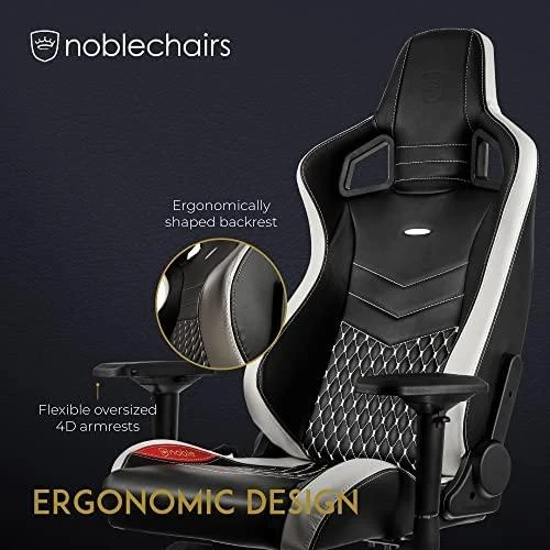 Žaidimų kėdė Noblechairs EPIC Real Leather Gaming Chair, Juoda-balta-raudona