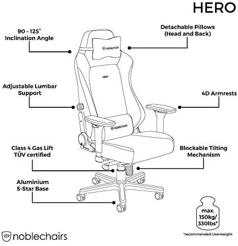Žaidimų kėdė Noblechairs HERO PU-Leather Gaming Chair, Juoda