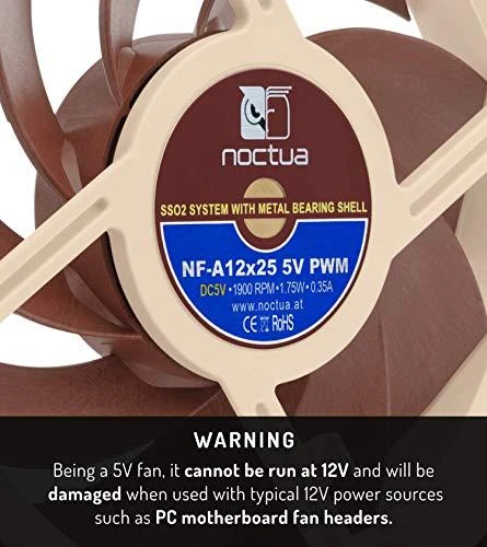 Noctua NF-A12x25 5V ventiliatoriaus techninė etiketė