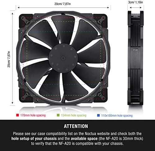 Noctua NF-A20 PWM CH.BK.S computer cooling system Kompiuterio dėklas Fan 20 cm Juodas