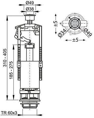 WC nuleidimo mechanizmas AlcaPlast, su Stop mechanizmu