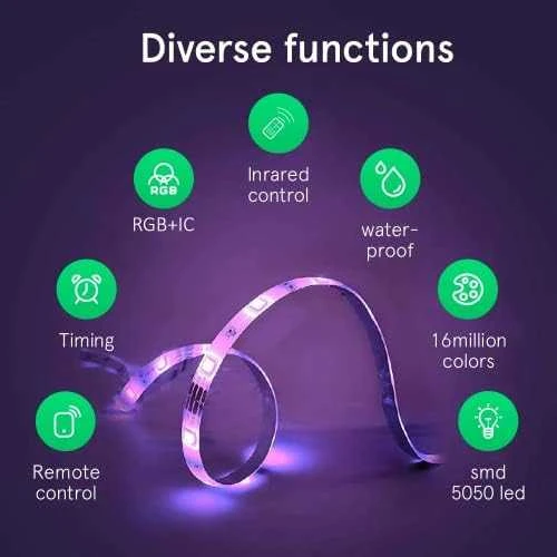 Skaitmeninės LED juostos komplektas su Wi-Fi valdikliu ir maitinimo šaltiniu, RGB IC, 10m, 36W, TUYA / Smart Life, NOUS