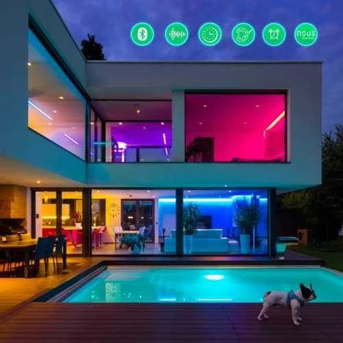 LED juostos komplektas su Bluetooth valdikliu ir maitinimo šaltiniu, RGB, 5m, 24W, TUYA / Smart Life, NOUS