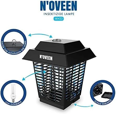Pakabinamas šviestuvas Vabzdžių Naikinimo Lempa - N'OVEEN IKN22 IPX4 22 W 130 m² Juoda