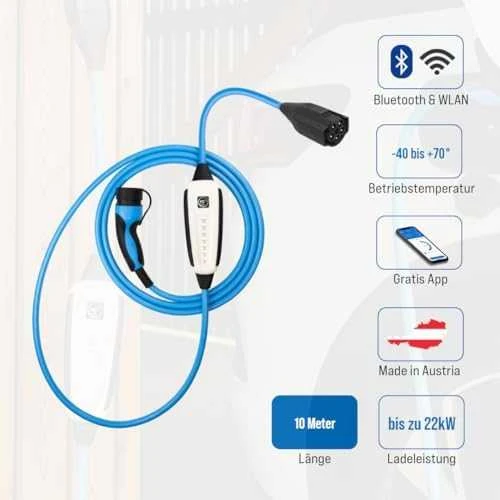 NRGkick 22kW įkroviklis su 10m laidu ir funkcijų piktogramomis