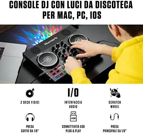 Numark Party Mix Live DJ kontroleris su integruotu LED apšvietimu ir garsiakalbiais