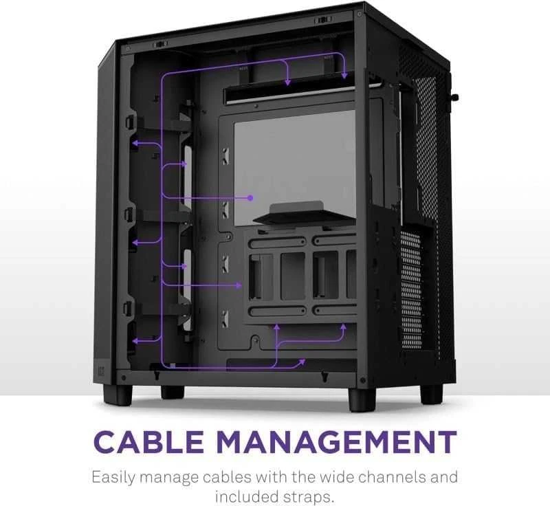 Kompiuterio korpusas NZXT H6 FLOW RGB MIDI BOKŠTAS SU LANGU, Juodas