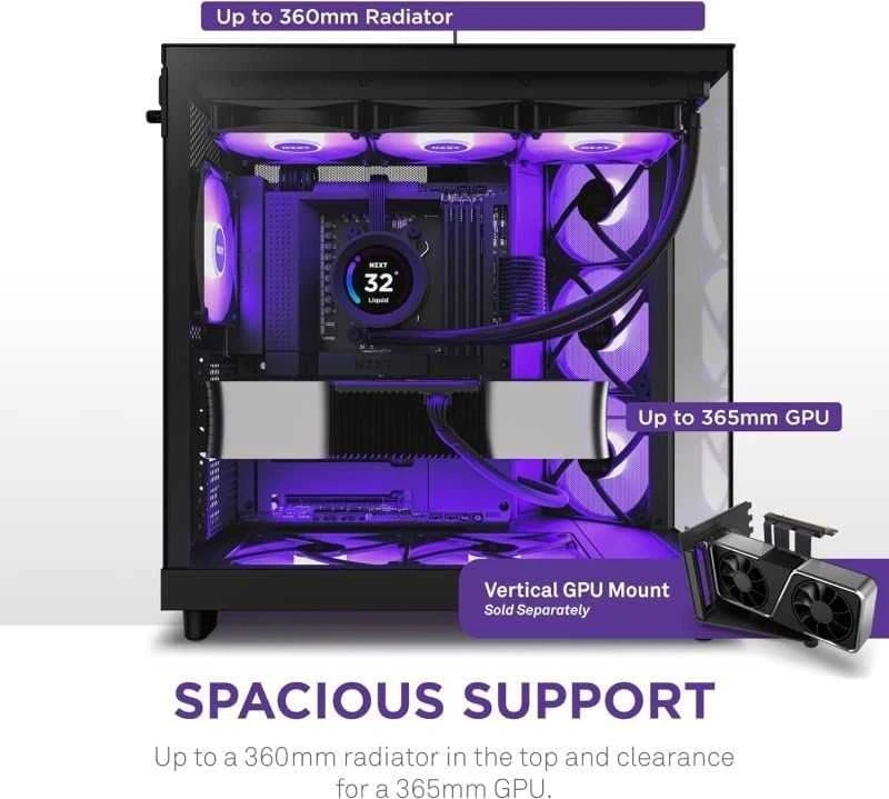 Kompiuterio korpusas NZXT H6 FLOW RGB MIDI BOKŠTAS SU LANGU, Juodas