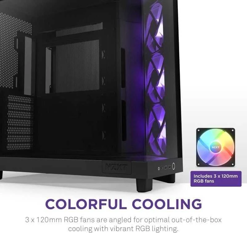 Kompiuterio korpusas NZXT H6 FLOW RGB MIDI BOKŠTAS SU LANGU, Juodas