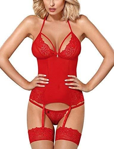 Obsessive Obsessive – 838-COR-3 korsetas ir stringai Raudona S/M