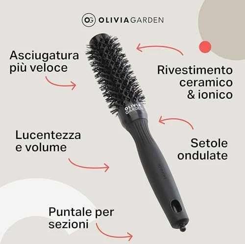 Olivia Garden Expert Blowout Shine Round Juodas 25 mm
