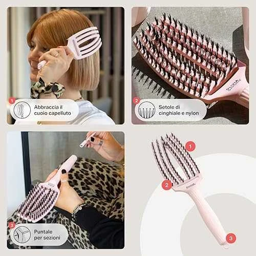 Plaukų šepetys džiovinimui Olivia Garden Fingerbrush Pastel Rožinė Medium