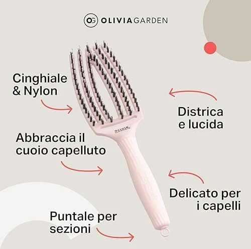 Plaukų šepetys džiovinimui Olivia Garden Fingerbrush Pastel Rožinė Medium