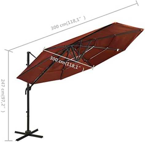 Sodo skėtis su aliuminio stulpu, terakota, 3x3m, 4 aukščių