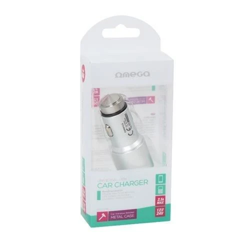 Omega automobilinis įkroviklis 2xUSB 2100mA Metalas, sidabras (43344)