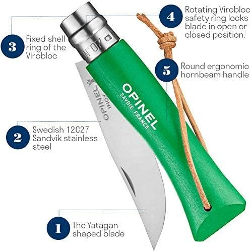 Opinel France Peilis Opinel Colorama 07 Inox Grab, žalias, su dirželiu